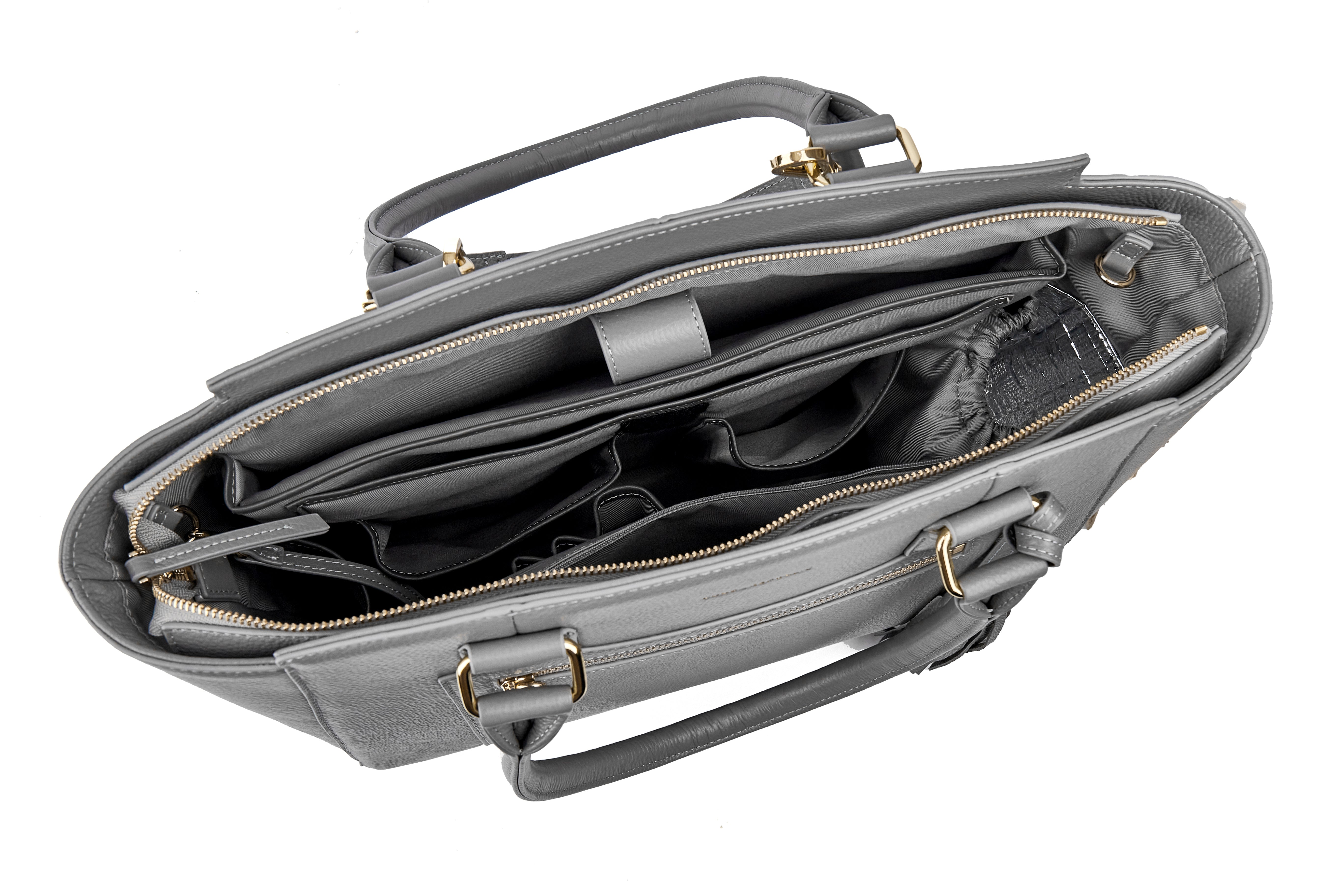 LISA 14" LAPTOP HANDBAG | ITALIAN LEATHER-Laptop bag-CODE REPUBLIC-Grey-CODE REPUBLIC laptop bags womens laptop bags laptop handbags ladies laptop bags laptop carrying bags