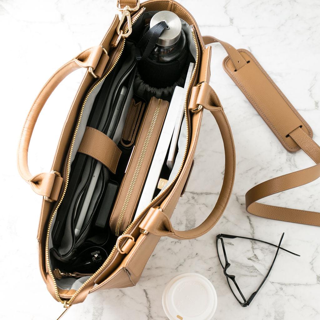 14" DANIELLE Designer Laptop Handbag | PEBBLE LEATHER | CHAMPAGNE GOLD | PRE ORDER - LATE JULY DELIVERY-Laptop bag-CODE REPUBLIC-Black-CODE REPUBLIC laptop bags womens laptop bags laptop handbags ladies laptop bags laptop carrying bags