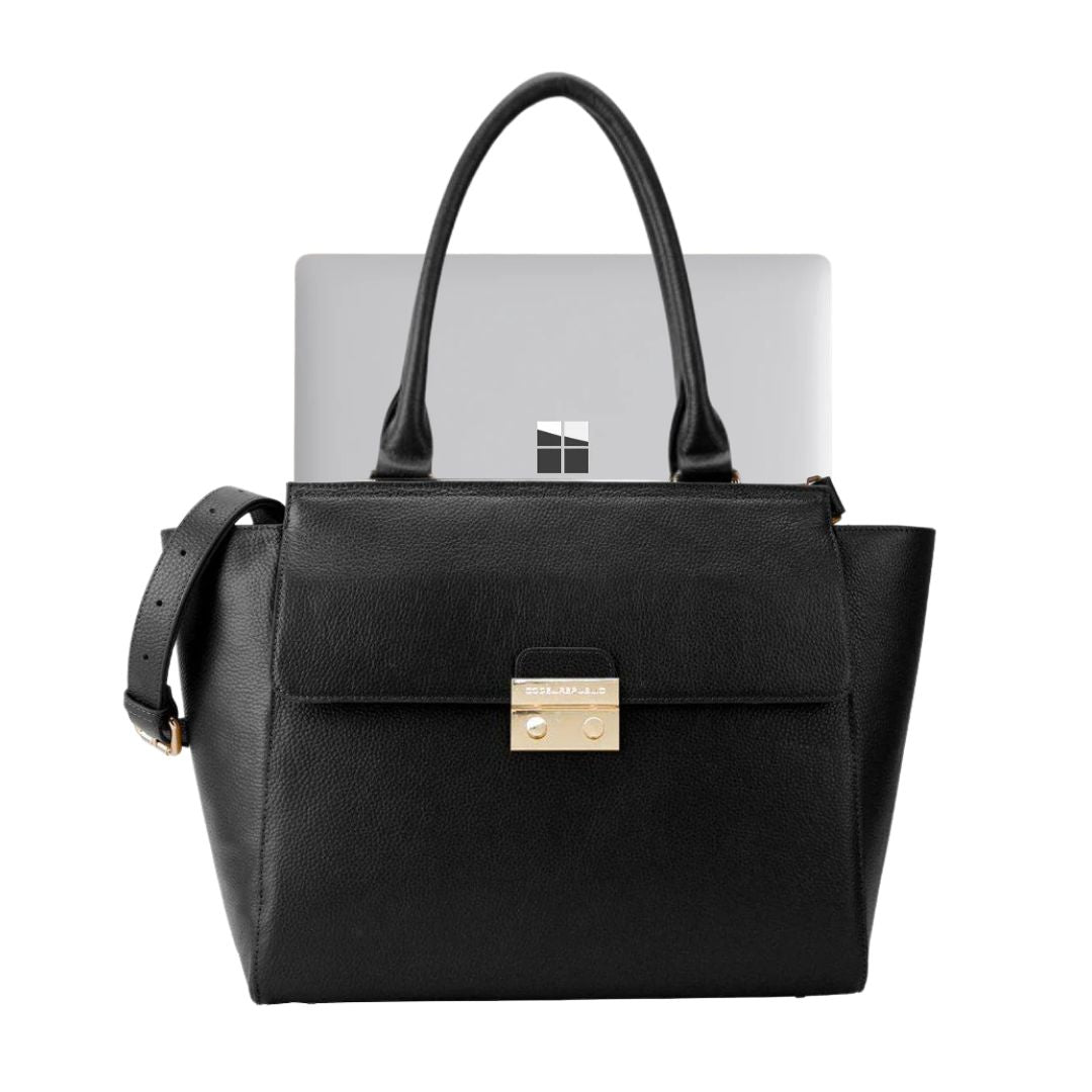 14" DANIELLE Designer Laptop Handbag | PEBBLE LEATHER | CHAMPAGNE GOLD | PRE ORDER - LATE JULY DELIVERY-Laptop bag-CODE REPUBLIC-Black-CODE REPUBLIC laptop bags womens laptop bags laptop handbags ladies laptop bags laptop carrying bags