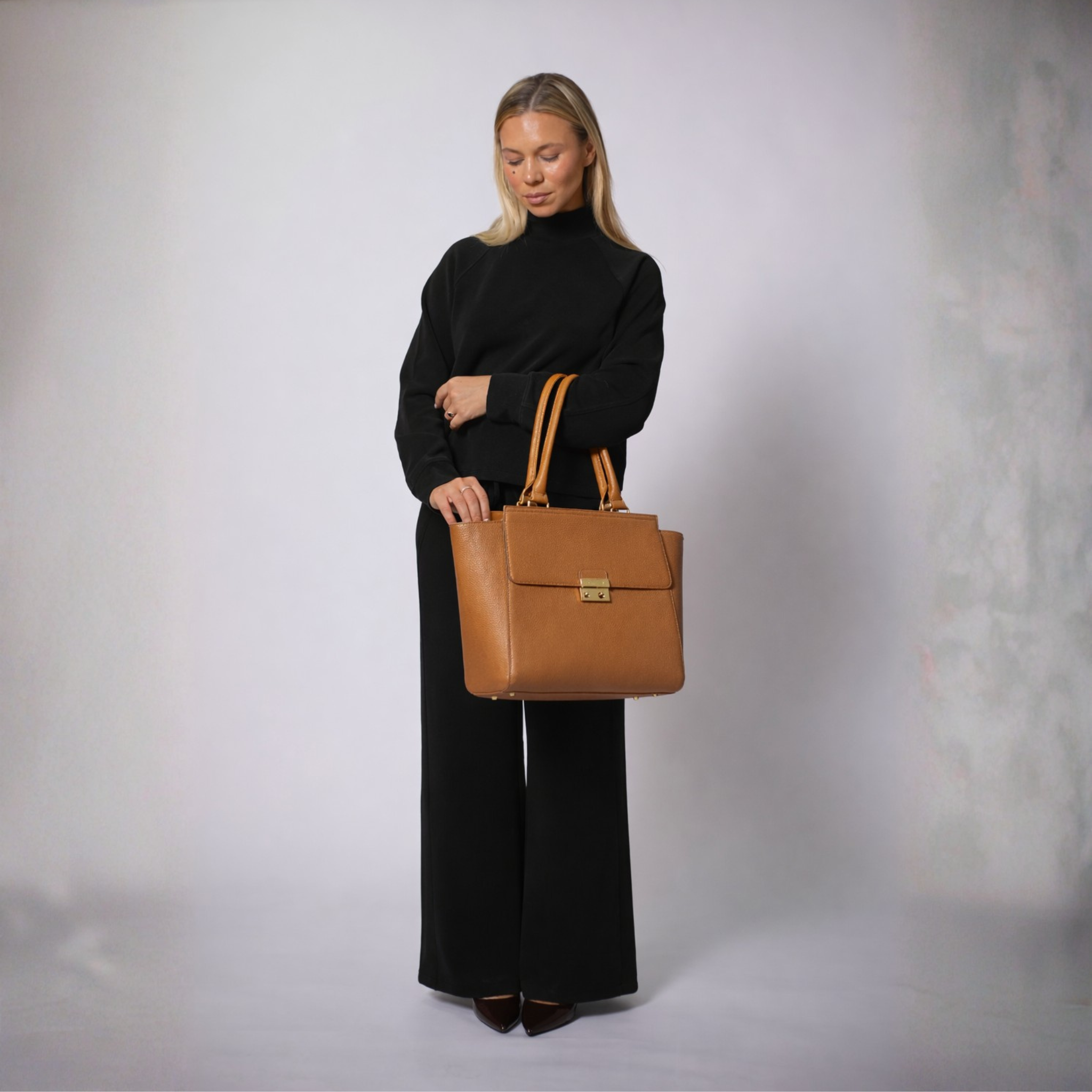 DANIELLE 14” LAPTOP HANDBAG | ITALIAN LEATHER-Laptop bag-CODE REPUBLIC-Black-CODE REPUBLIC laptop bags womens laptop bags laptop handbags ladies laptop bags laptop carrying bags