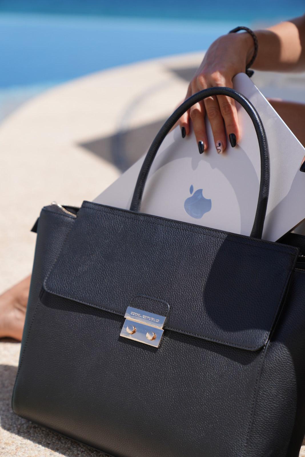 DANIELLE 14” LAPTOP HANDBAG | ITALIAN LEATHER-Laptop bag-CODE REPUBLIC-Black-CODE REPUBLIC laptop bags womens laptop bags laptop handbags ladies laptop bags laptop carrying bags