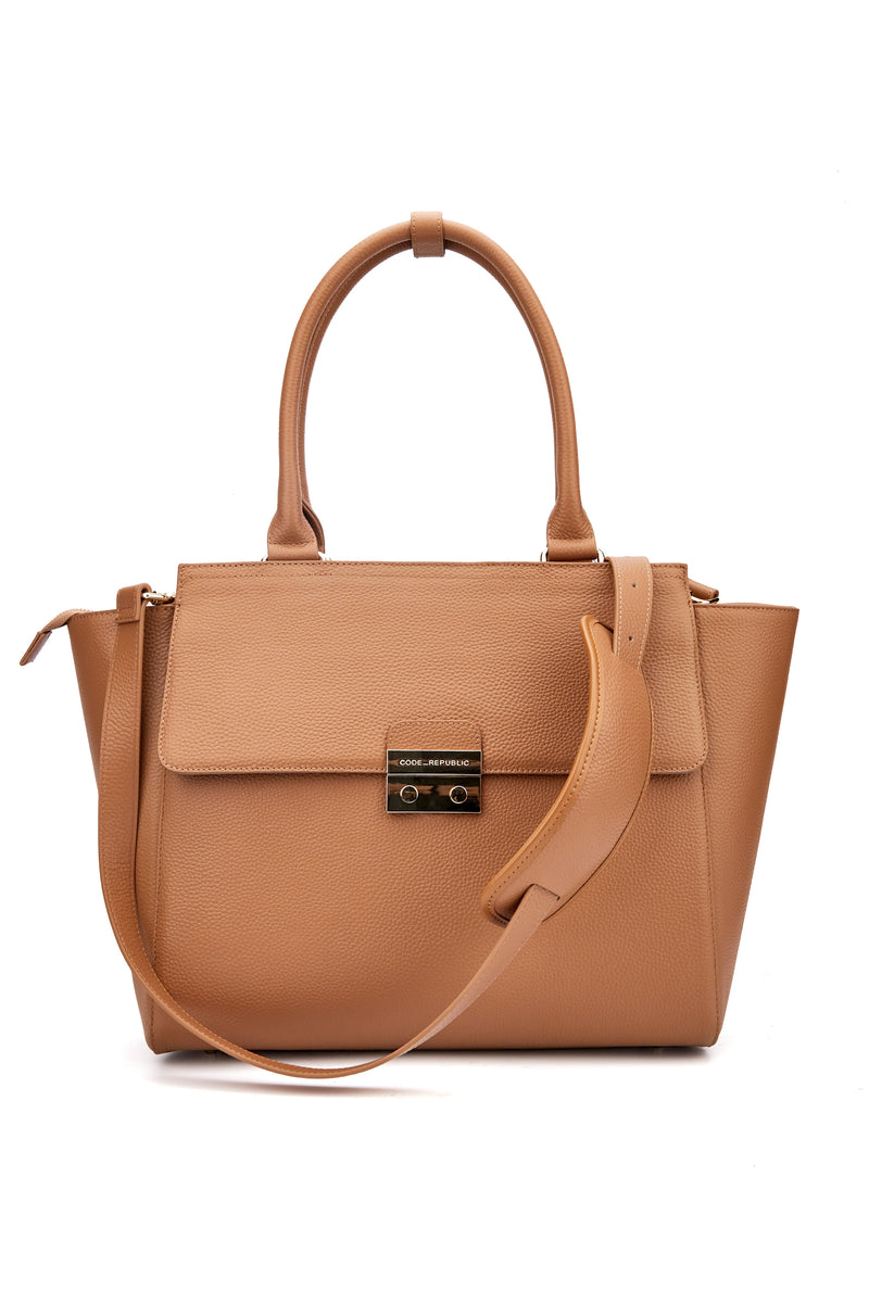 DANIELLE Designer Laptop Handbag | TAN LEATHER | CHAMPAGNE GOLD-Laptop bag-CODE REPUBLIC-CODE REPUBLIC laptop bags womens laptop bags laptop handbags ladies laptop bags laptop carrying bags