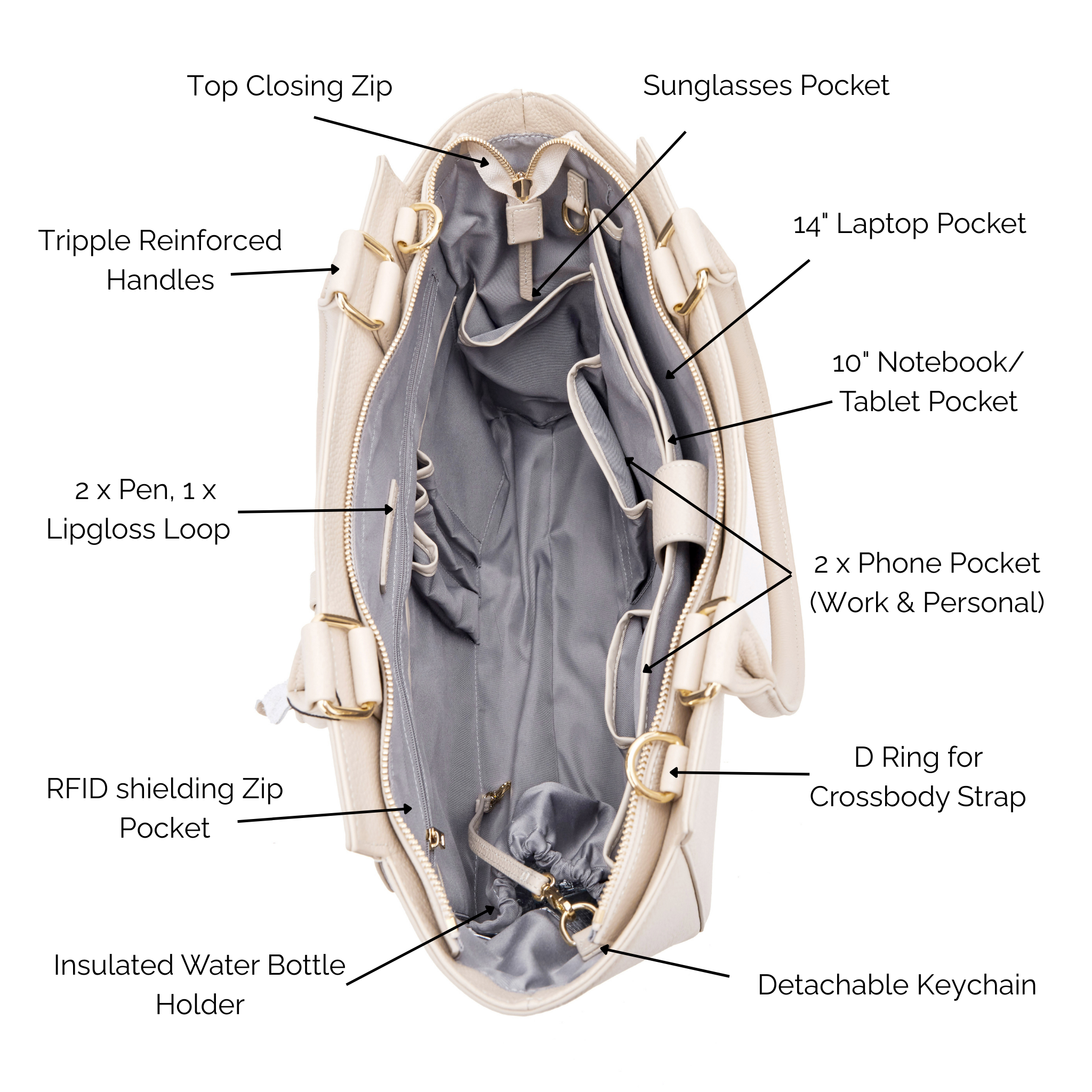 LISA 14" LAPTOP HANDBAG | ITALIAN LEATHER-Laptop bag-CODE REPUBLIC-Grey-CODE REPUBLIC laptop bags womens laptop bags laptop handbags ladies laptop bags laptop carrying bags