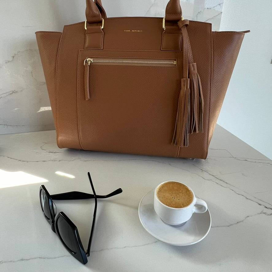 LISA 14" LAPTOP HANDBAG | ITALIAN LEATHER-Laptop bag-CODE REPUBLIC-Tan-CODE REPUBLIC laptop bags womens laptop bags laptop handbags ladies laptop bags laptop carrying bags