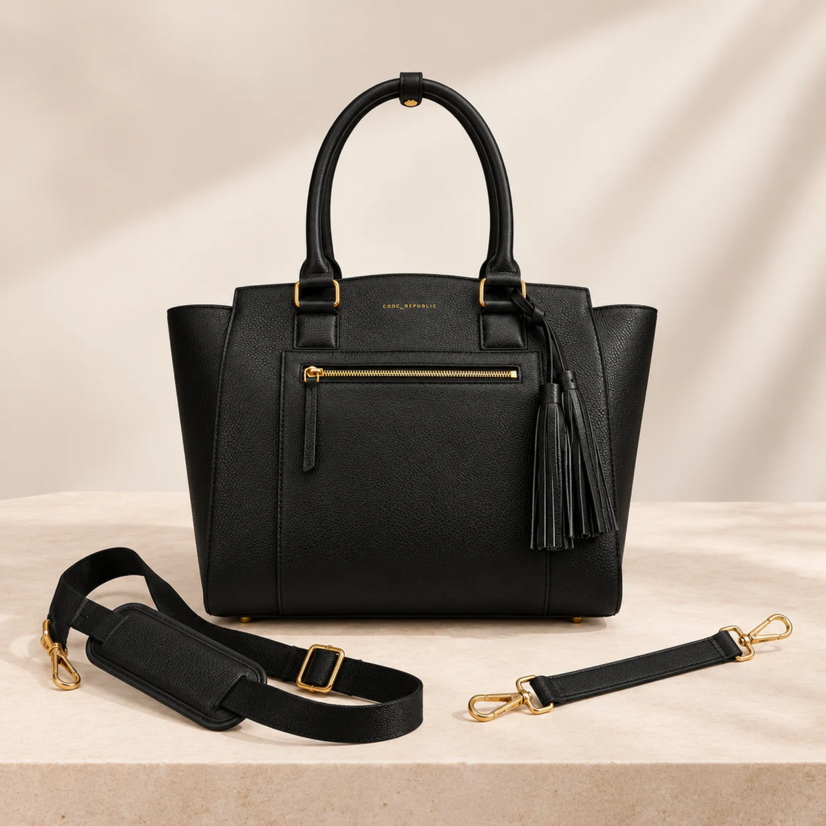 LISA 14” LAPTOP HANDBAG + STRAP SET | BLACK ITALIAN LEATHER-Laptop bag-CODE REPUBLIC-CODE REPUBLIC laptop bags womens laptop bags laptop handbags ladies laptop bags laptop carrying bags