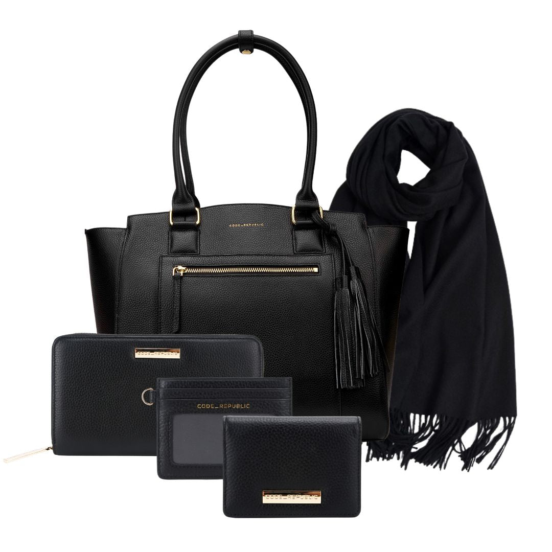 LISA DESIGNER LAPTOP HANDBAG | BLACK LEATHER | [LIMITED EDITION BUNDLE] PRE ORDER DEC DELIVERY-Laptop bag-CODE REPUBLIC-CODE REPUBLIC laptop bags womens laptop bags laptop handbags ladies laptop bags laptop carrying bags