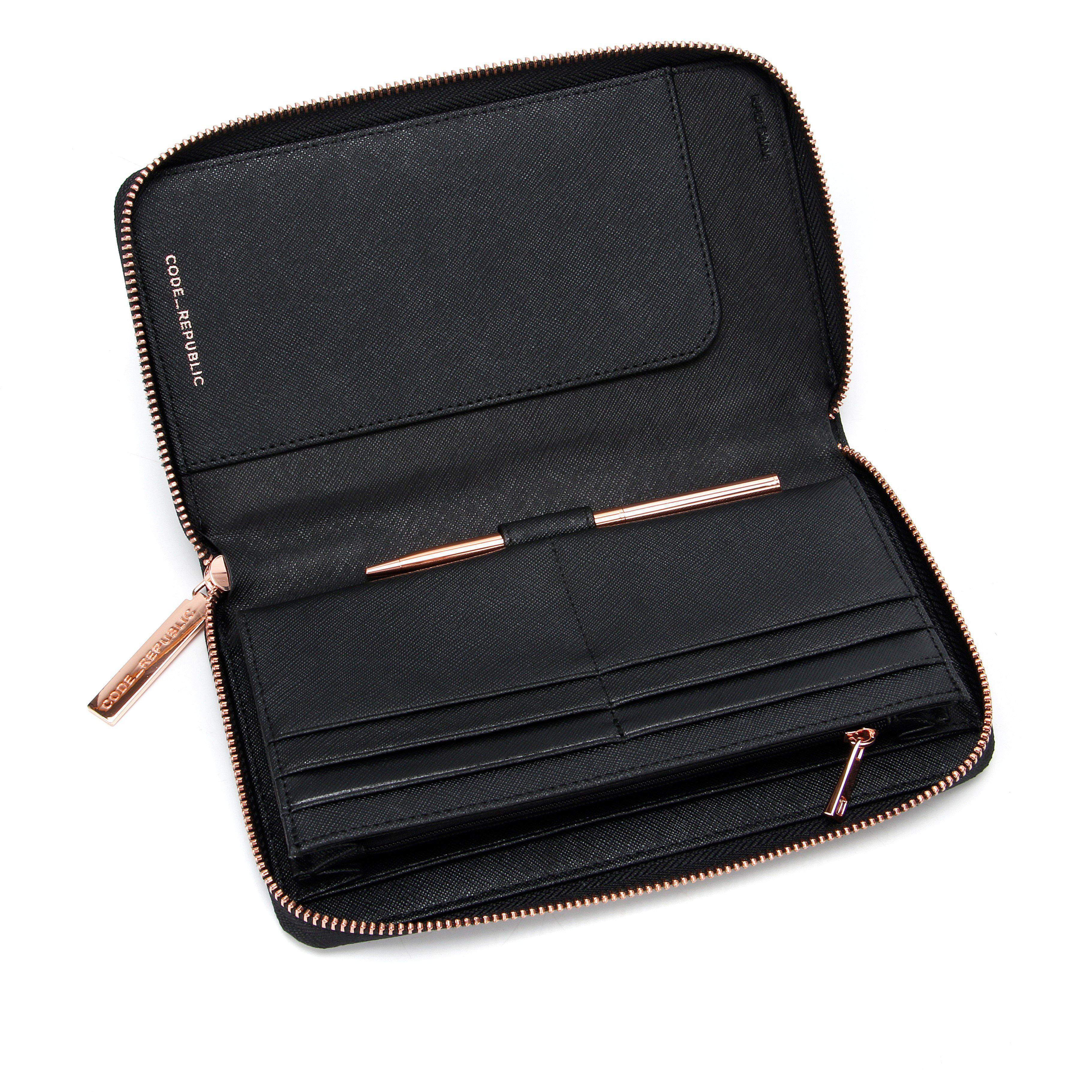 PASSPORT PHONE WALLET Black Saffiano Leather Rose Gold-Wallet-CODE REPUBLIC-CODE REPUBLIC laptop bags womens laptop bags laptop handbags ladies laptop bags laptop carrying bags